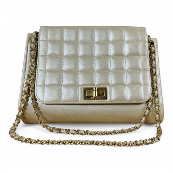 CHANEL Chocolate Bar Soft Gold Chain Bag Shoulder Crossbody 2 Way Metallic CC - Picture 8 of 16